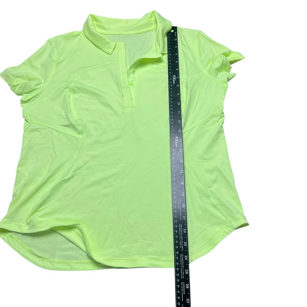 Lululemon Womens Neon Lime Green Short Sleeve Golf Tennis Polo Shirt Sz L XL - Picture 6 of 6